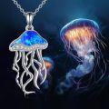 wholesale 925 Sterling Silver Jellyfish Opal Pendant Necklace Blue Fire Gemstone Chain Gifts for Her-0-5