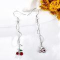 wholesale 925 Sterling Silver Red Crystal Cherry Drop Earrings with Green Leaves and Twist Design-0-2