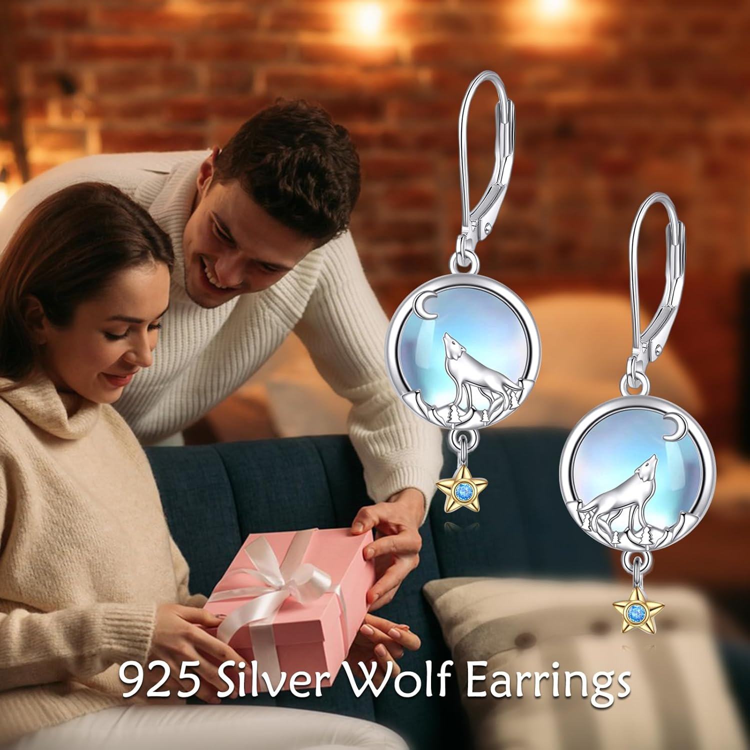  Sterling Silver Moonstone Fox Wolf Hummingbird Dangle Earrings for Women -0-3