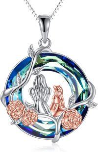 wholesale 925 Sterling Silver Blue Crystal Mother & Child Pendant with Pink Roses - Perfect Gift for Mom-A-Mother Daughter A