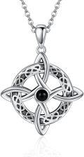 wholesale 925 Sterling Silver Triquetra Celtic Knot Black Onyx Pendant Necklace for Women Girls Gifts Jewelry 43cm Chain Length-0-0