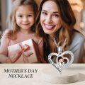 wholesale 925 Sterling Silver I Love You Mom Double Heart Necklace with Cubic Zirconia and Rose Gold Accents - Mothers' Day Gift for Her-0-4