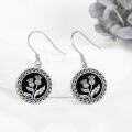wholesale 925 Sterling Silver Scottish Thistle Drop Earrings with Black Enamel Accents-0-2