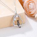 wholesale 925 Sterling Silver Cat in Heart Shape Pendant Necklace with Cubic Zirconia Stones - Cute  for Women Girlfriends Moms-0-1