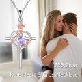 wholesale Sterling Silver Birthstones Rose Cross Heart Crucifix Pendant Necklace for Women-0-44