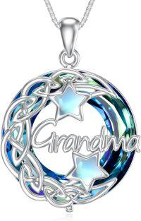 wholesale 925 Sterling Silver Blue Moonstone Star & Celtic Knot Grandma Pendant Necklace for Mother's Day Gifts-Grandma