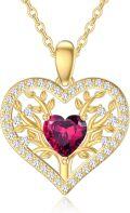 wholesale 14K Gold Heart-Shaped Garnet and Diamond Tree of Life Pendant Necklace - 18 Inches Long-0-0