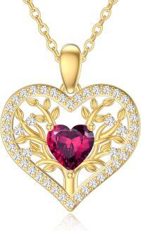 wholesale 14K Gold Heart-Shaped Garnet and Diamond Tree of Life Pendant Necklace - 18 Inches Long-Ruby-7