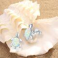 wholesale 925 Sterling Silver White Opal Sea Turtle Stud Earrings - Hawaiian Ocean Jewelry for Women-0-1