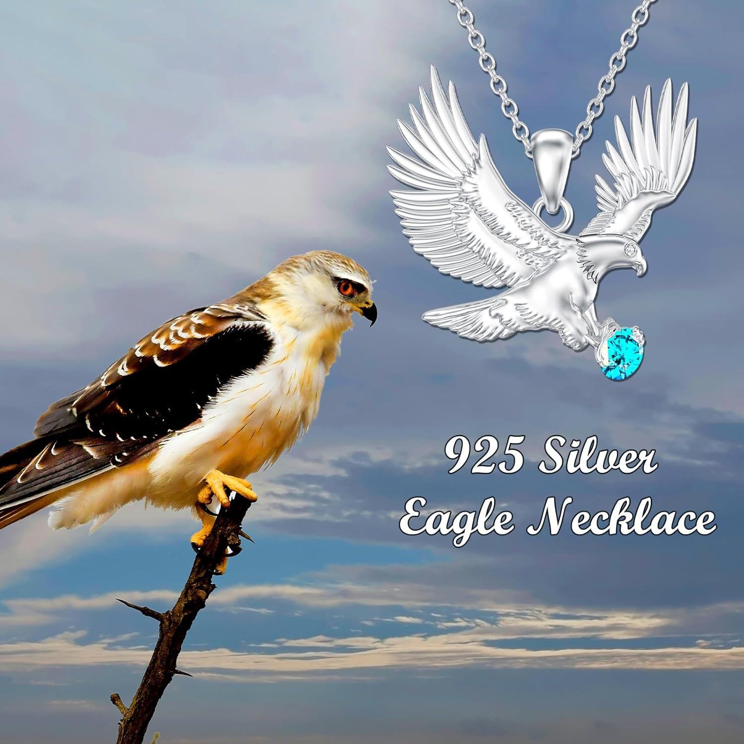  Sterling Silver Lab Grown Diamond Eagle Necklace Pendant for Women -0-5