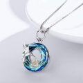 wholesale 925 Sterling Silver Blue Crystal Hummingbird Flower Pendant Necklace for Women-0-2
