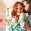 wholesale 14K Gold White Opal Heart Celtic Knot Triquetra Pendant Necklace for Women-0-6