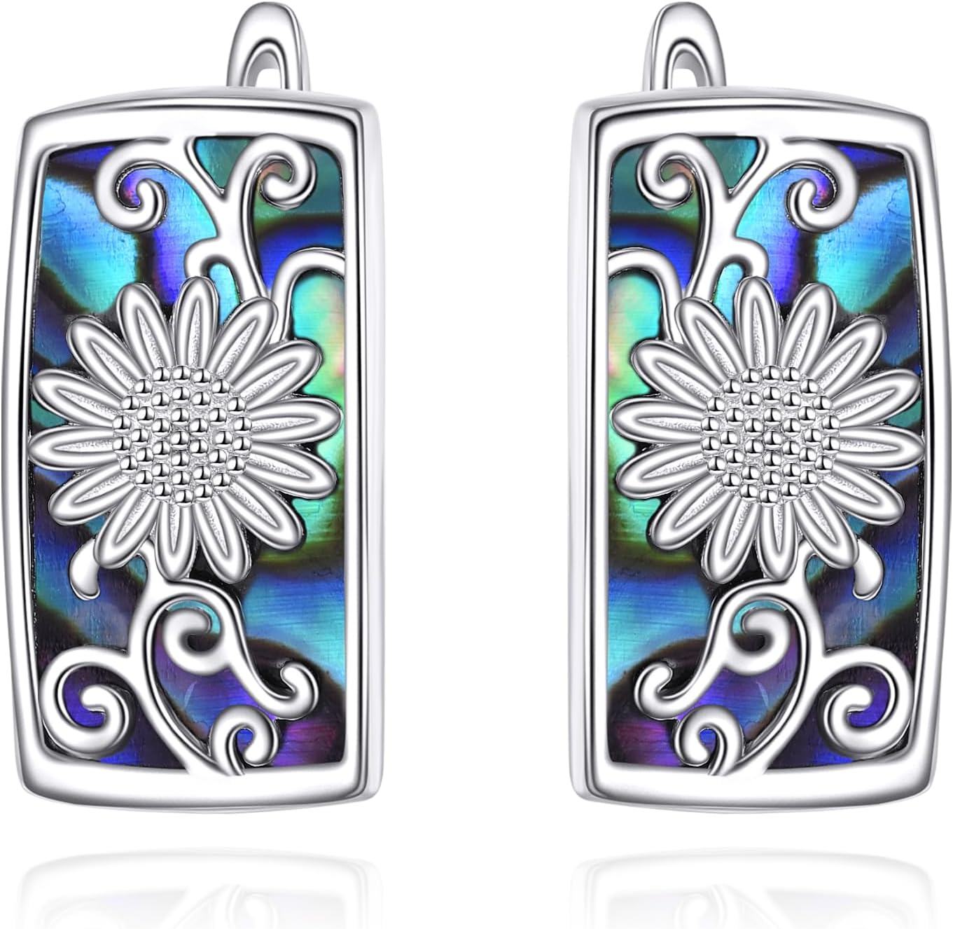 Sterling Silver Abalone Celtic Dragonfly Filigree Paw Print Hoop Earrings-Sunflower