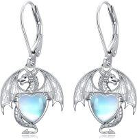 wholesale 925 Sterling Silver Heart-Shaped Moonstone Dragon Drop Earrings for Women-02-Moonstone Dragon