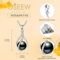 wholesale 925 Sterling Silver Black Pearl Pendant Necklace with Infinity Leaf Design and Cubic Zirconia - Valentines Day & Mothers Day Gifts for Her-0-5