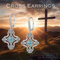 wholesale 925 Sterling Silver Cross Shape Turquoise Stone Drop Earrings for Women-0-4