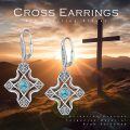 wholesale 925 Sterling Silver Cross Shape Turquoise Stone Drop Earrings for Women-0-4