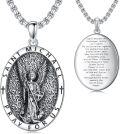 wholesale 925 Sterling Silver Saint Michael Archangel Prayer Oval Medal Cross Pendant Necklace -0-0