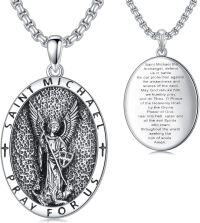 wholesale 925 Sterling Silver Saint Michael Archangel Prayer Oval Medal Cross Pendant Necklace -A02-Saint Michael-Silver(Oval)
