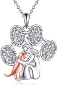 wholesale 925 Sterling Silver Angel and Puppy in Heart Shaped Pendant Necklace for Women Gifts-Paw