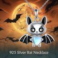 wholesale 925 Sterling Silver Bat Heart Moonstone Pendant Necklace  for Women and Girls-0-5
