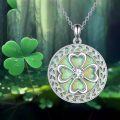 wholesale 925 Sterling Silver Green Opal Heart-Shaped Clover Pendant Necklace-0-5