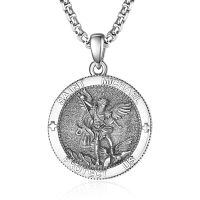 wholesale 925 Sterling Silver Patron Saint Medal Amulet Necklace for Men 2 5mm 22 +2 Chain-A11-Saint Michael
