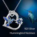 wholesale 925 Sterling Silver Blue Opal Hummingbird Flower Heart Pendant Necklace for Women-0-2