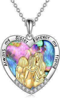 wholesale 925 Sterling Silver Abalone Shell Heart Pendant Necklace for Women - Forever My Friend Sis-3 Sisters-Yellow Gold-Abalone Shell