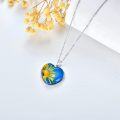wholesale 925 Sterling Silver Blue & Yellow Daisy Heart-Shaped Resin Pendant Necklace-0-2