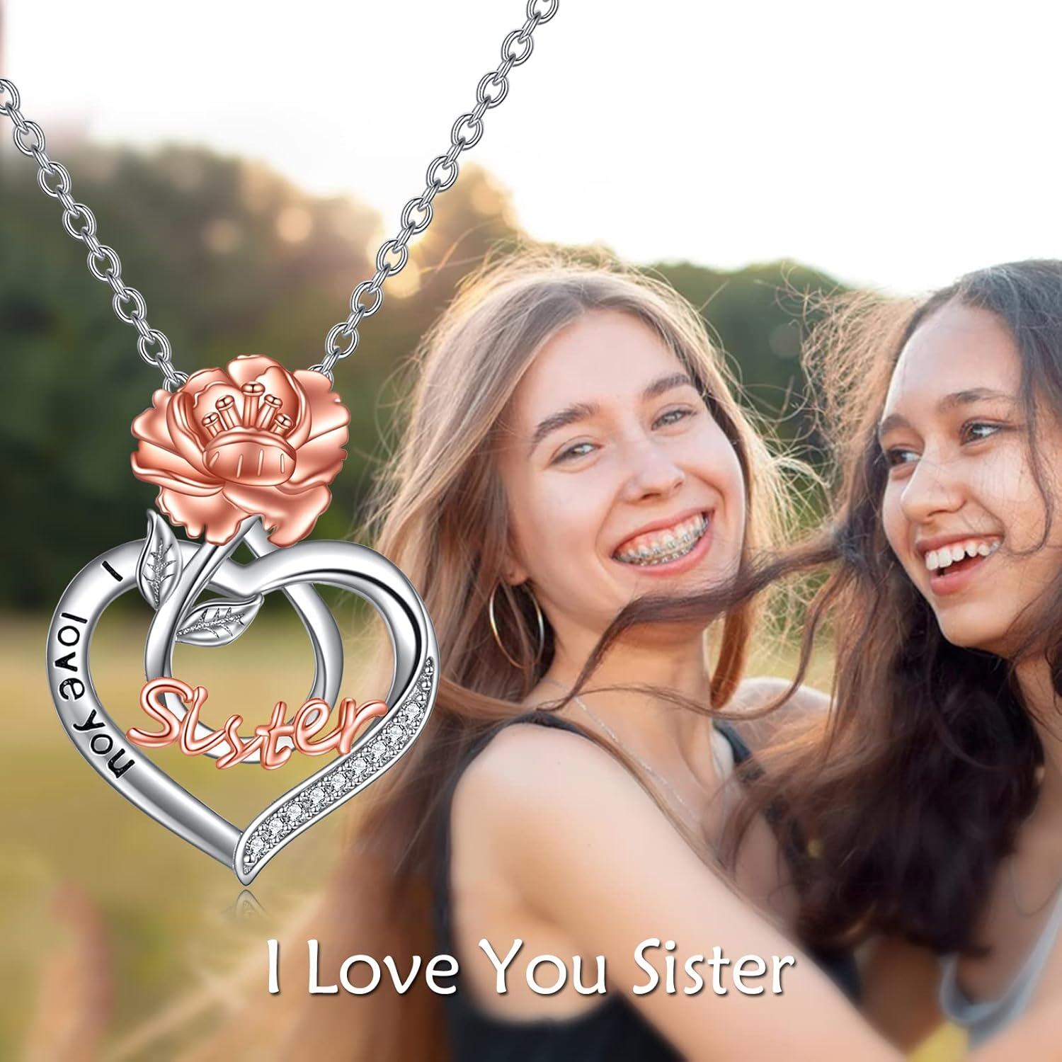 wholesale 925 Sterling Silver Rose Heart I Love You Sister Pendant Necklace - Fashion s for Women-0-1
