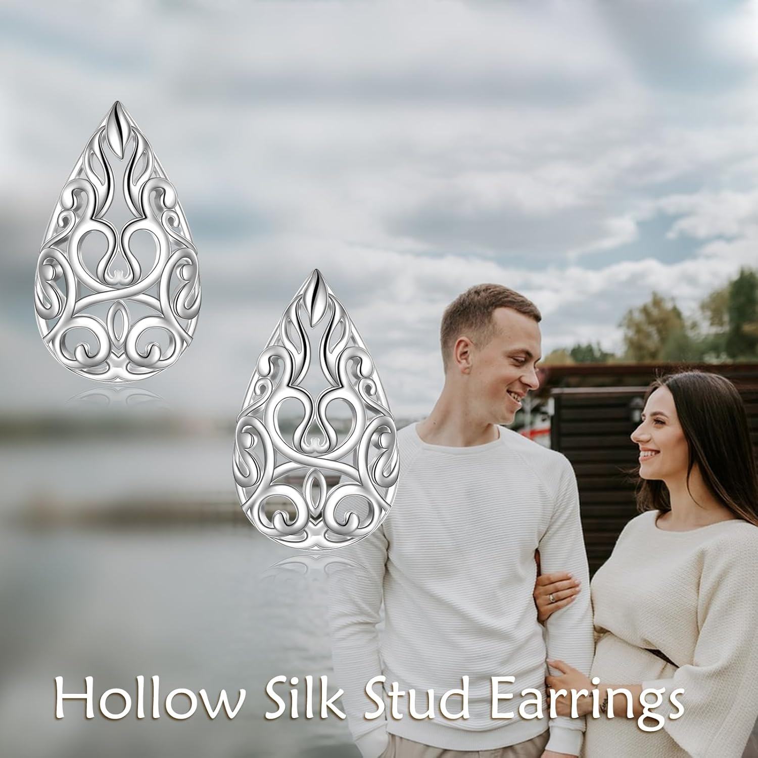 wholesale 925 Sterling Silver Rose Gold Plated Tear Drop Filigree Leverback Earrings with Natural Stone and Gemstones (Moonstone/Abalone/Turquoise)-0-5