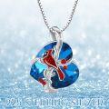 wholesale 925 Sterling Silver Blue Crystal Red Cardinal Cross Bird Pendant Necklace -0-5