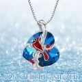 wholesale 925 Sterling Silver Cardinal Necklace With Blue Heart Pendant-0-5