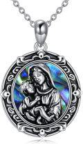 wholesale 925 Sterling Silver Round Abalone Shell Virgin Mary Pendant Necklace for Women-0-0