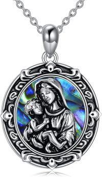 wholesale 925 Sterling Silver Round Abalone Shell Virgin Mary Pendant Necklace for Women-Virgin Mary necklace