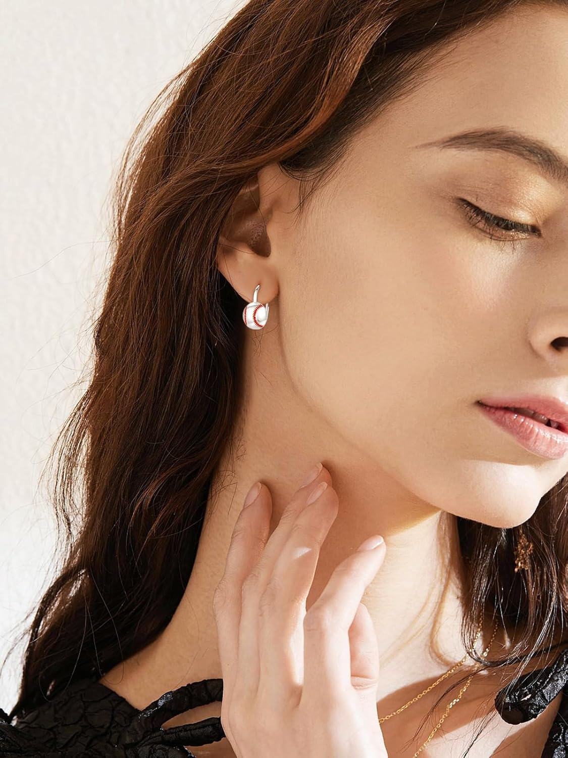 wholesale 925 Sterling Silver Baseball Shape Sporty Dangle Leverback Earring for Women-0-3