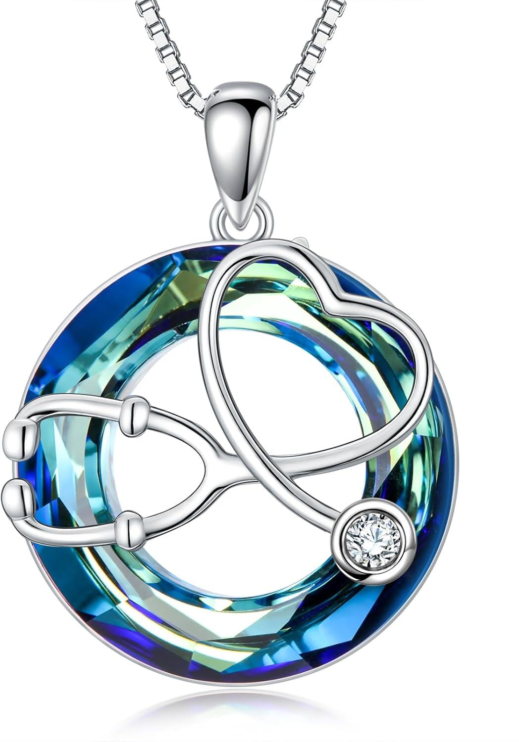 Sterling Silver Crystal Stethoscope Necklace Nurse Doctor Midwife Gifts-Stethoscope A