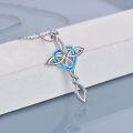 wholesale 925 Sterling Silver Blue Fire Opal Celtic Knot Cross Pendant Necklace for Women Girls Irish Infinity Love Heart s 45cm Chain Length-0-4