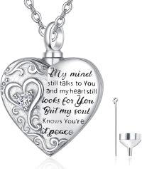 wholesale 925 Sterling Silver Heart Shaped Memorial Cremation Jewelry Urn Pendant Necklace with Funnel and Chain 24 - Keepsake Holder for Loved Ones' Ashes (Silver)-CZ