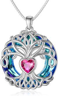 wholesale TOUPOP Gifts For Women 925 Sterling Silver Tree Of Life Birthstone Necklace With Crystal Birthday Jewelry Gifts For Women, Sterling Silver, No Gemstone -undefined