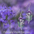 wholesale 925 Sterling Silver Purple Poppy Flower Drop Dangle Earrings with Green Leaves and CZ Stones for Women Girls -0-11