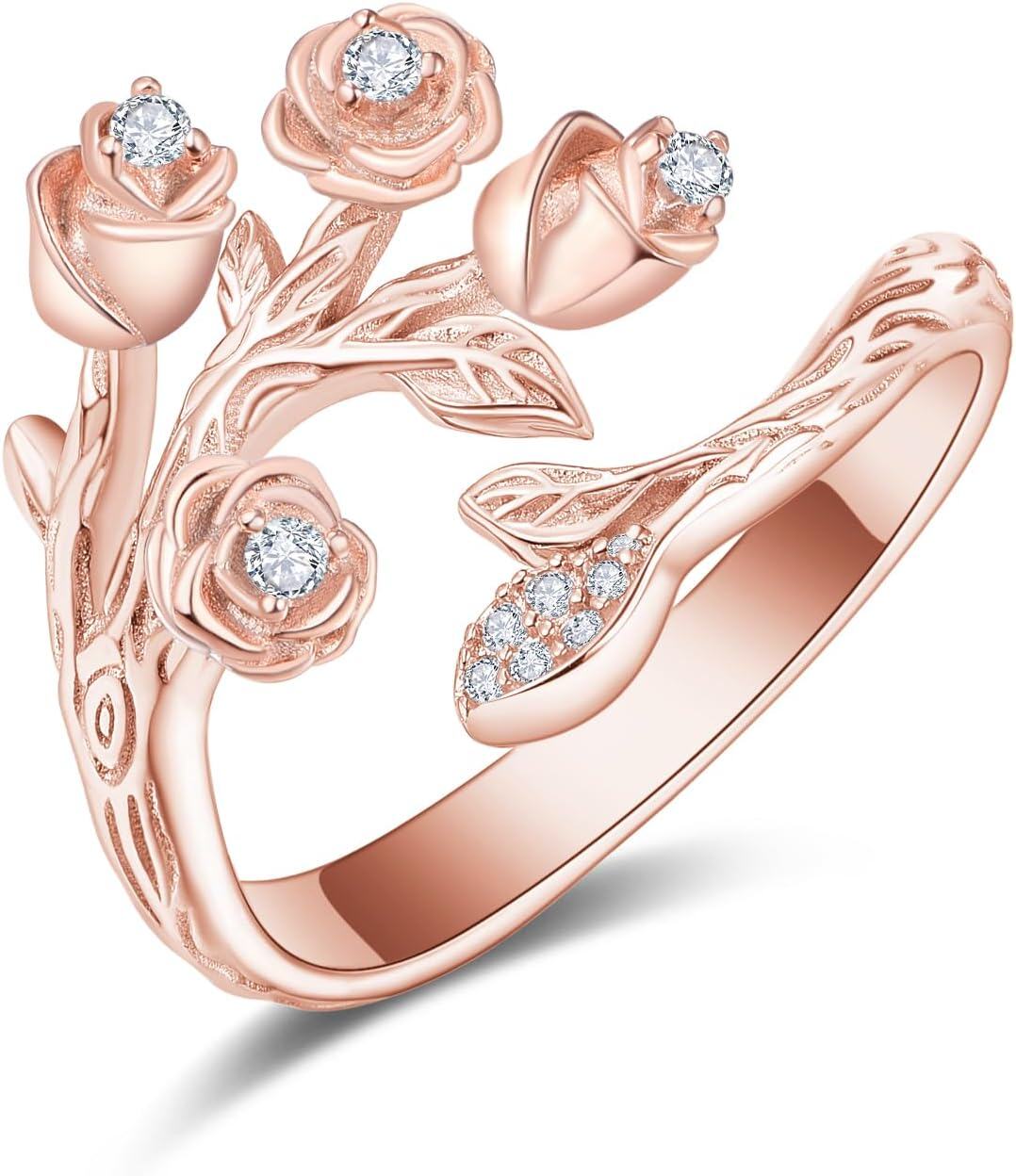 wholesale 925 Sterling Silver Rose Flower Ring Adjustable Rose Jewelry for Women-0-0