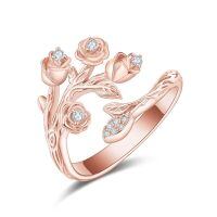 wholesale 925 Sterling Silver Rose Branch Ring With Diamond Accents-Rose Gold Flower