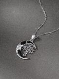 wholesale 925 Sterling Silver Tree of Life DNA Black Crystal Moonstone Crescent Pendant Necklace for Women Wife Girlfriend-0-4