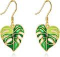 wholesale 925 Sterling Silver Green Enamel Monstera Leaf Dangle Drop Earrings for Women Boho Beach Fashion Jewelry 4cm Long-0-0