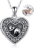 wholesale 925 Sterling Silver Heart Locket with Panda Charm and Photo Insert - I Love You to the Moon Pendant Necklace-0-0