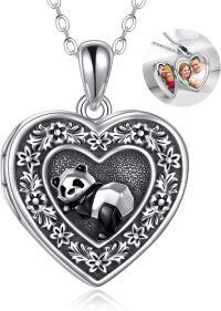 wholesale 925 Sterling Silver Heart Locket with Panda Charm and Photo Insert - I Love You to the Moon Pendant Necklace-panda locket