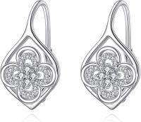 wholesale 925 Sterling Silver Four-Leaf Clover Shamrock Drop Dangle Hook Earrings for Women Girls Irish Lucky Charm s (Silver)-Clover A
