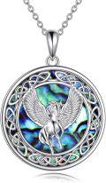 wholesale 925 Sterling Silver 925 Oxidized Round Celtic Pegasus Pendant Necklace w/Abalone Shell Inlay & Chain for Women-0-0